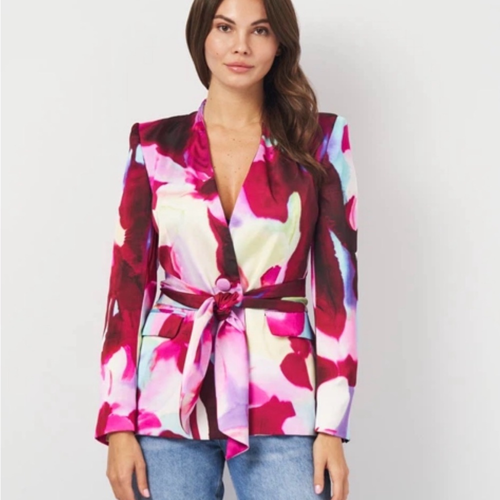 Zara Multicolor Floral Blazer with Tie Waist
